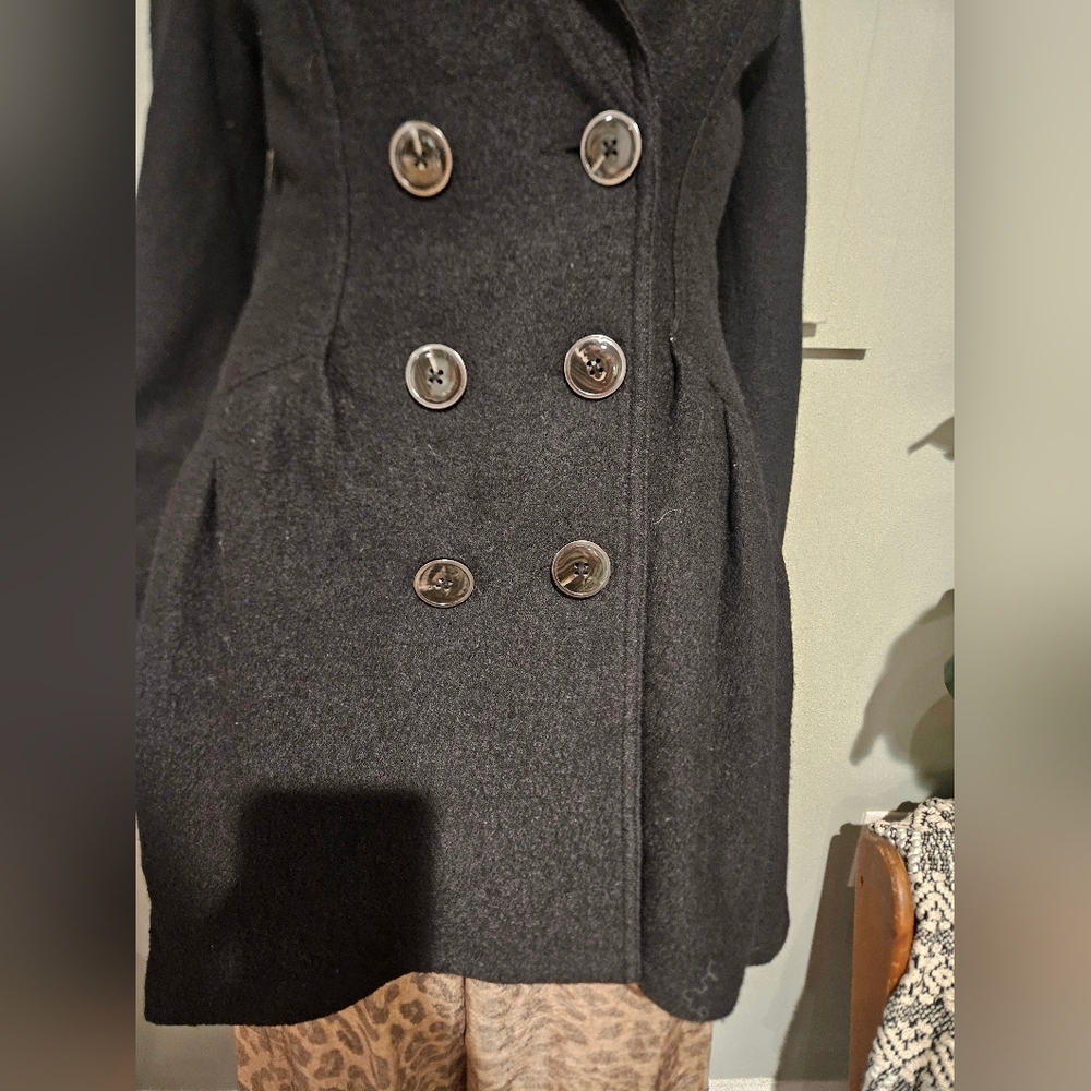 FREE PEOPLE Black Tailored Wool-Blend Double-Breasted Coat. Size Small - Picture 7 of 16